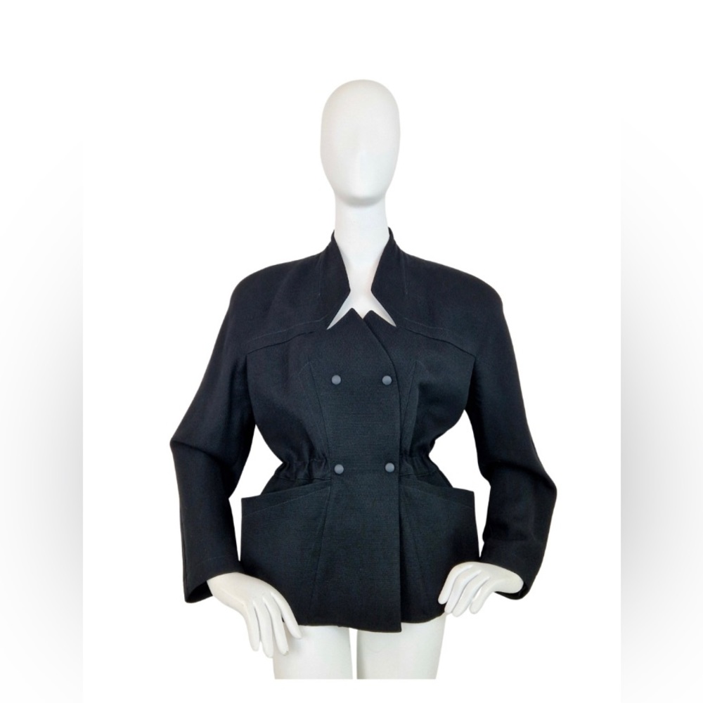 Vintage 80s Thierry Mugler iconic wool black waisted blazer runway collectible